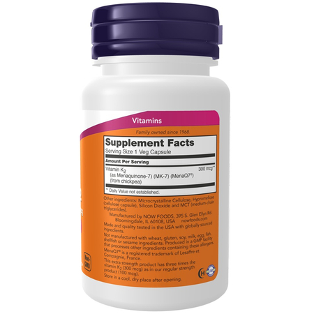 Now Foods Vitamín K2 MK-7 300 mcg Extra Strength 120 veg kapsúl