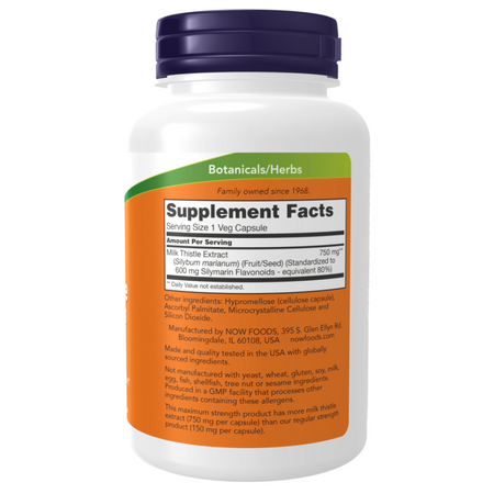 Now Foods Milk Thistle Extract 750 mg Silymarin (600 mg), Maximum Strength 90 veg kapsúl