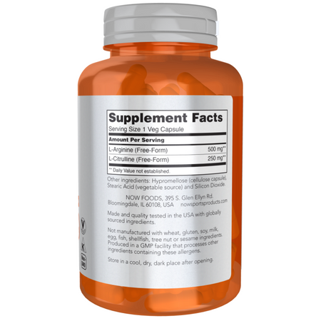 Now Foods Arginine 500 mg Citrulline 250 mg 240 veg kapslí