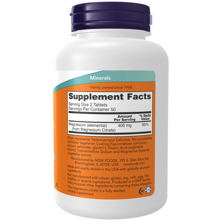 Now Foods Magnesium Citrate 200 mg 100 tabliet