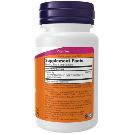 Now Foods Vitamín K2 MK-7 300 mcg Extra Strength 120 veg kapsúl