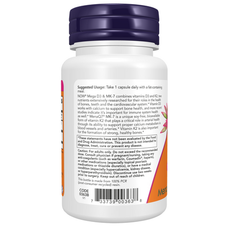 Now Foods Mega D-3 5000 iu MK-7 180 mcg 60 veg kapsúl