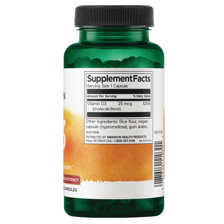 Swanson Vitamín D3 1000 iu Cholekalciferol 250 kapsúl