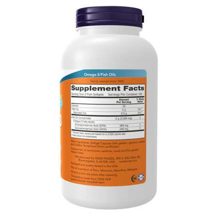 Now Foods Omega-3 Fish Oil (Fish Gelatin) 200 kapsúl