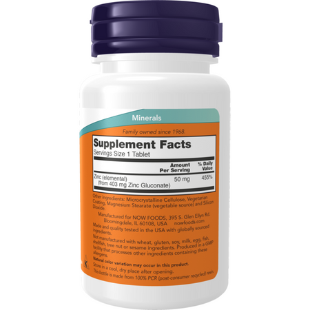 Now Foods Glukónan Zinočnatý 50 mg 100 tabliet