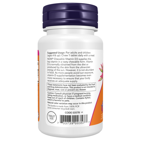 Now Foods Vitamín D3 1000 iu Chewable 180 cucací tablety