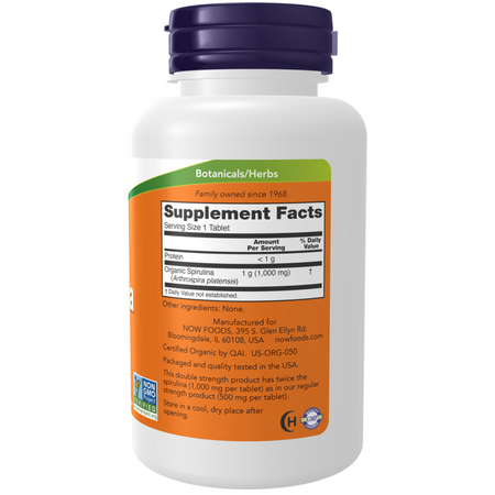 Now Foods Spirulina, Double Strength, Organic 1000 mg 120 tabliet