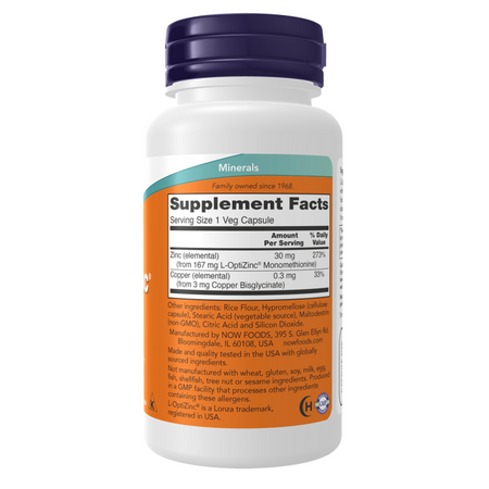 Now Foods L-OptiZinc 30 mg 100 kapsúl