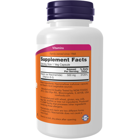 Now Foods Niacín (Niacinamide) 500 mg 100 kapsúl