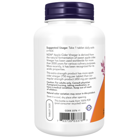 Now Foods Apple Cider Vinegar, Extra Strength 750 mg 180 tabliet