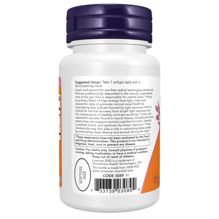 Now Foods Luteín 25 mg Zeaxantín 5mg 120 kapsúl
