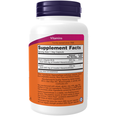 Now Foods Niacin 500 mg, Double Strength Flush-Free 90 veg kapsúl
