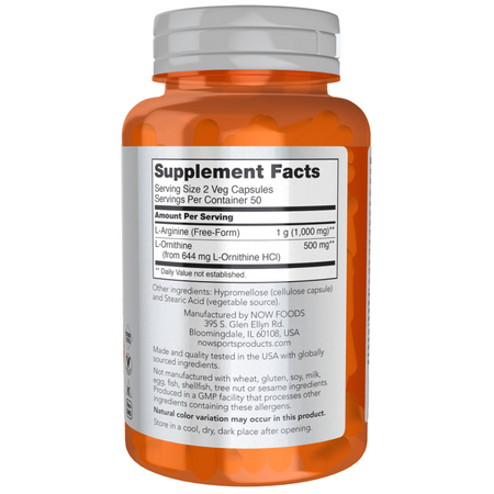 Now Foods Arginine 500 mg Ornithine 250 mg 250 kapsúl