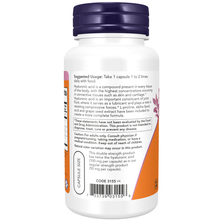 Now Foods Hyaluronic Acid 100 mg Double Strength 120 kapsúl
