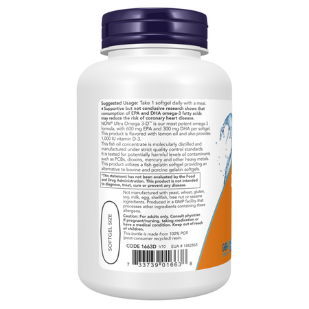Now Foods Ultra Omega 3-D Fish Oil (Fish Gelatin) 180 kapsúl