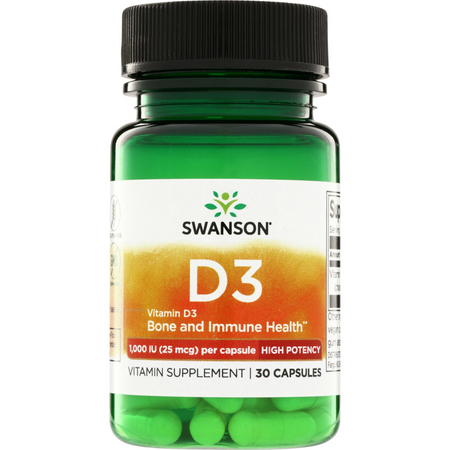 Swanson Vitamín D3 1000 iu Cholekalciferol 30 kapslí