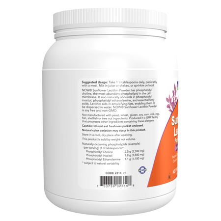 Now Foods Sunflower Lecithin Pure Powder 454 g