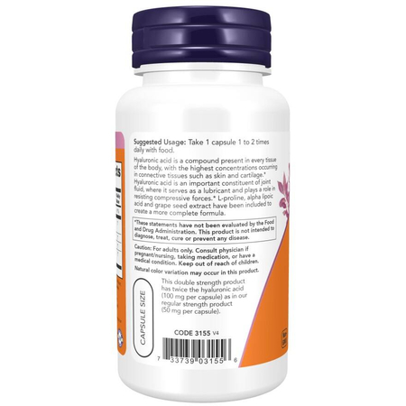 Now Foods Hyaluronic Acid 100 mg Double Strength 60 kapsúl
