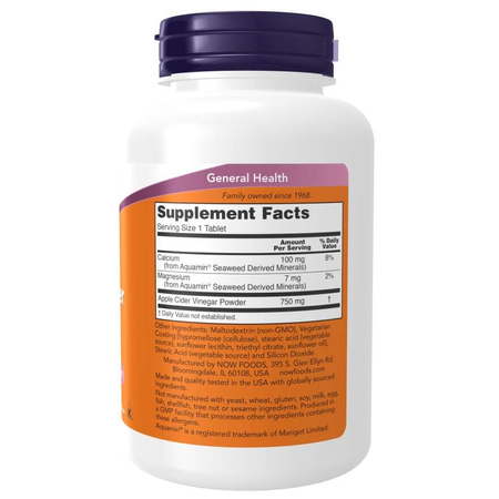 Now Foods Apple Cider Vinegar, Extra Strength 750 mg 180 tabliet