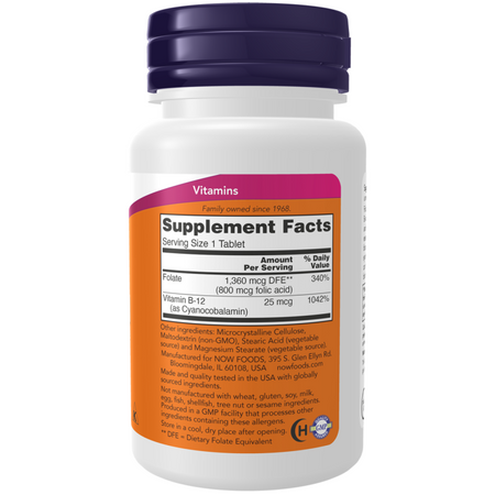 Now Foods Kyselina Listová 800 mcg 250 tabliet