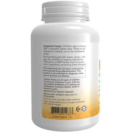 Now Foods Kid Cal Orange 100 žuvacie tabliety