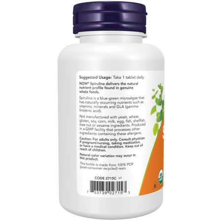 Now Foods Spirulina, Double Strength, Organic 1000 mg 240 tabliet