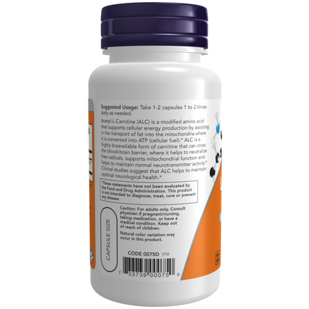 Now Foods Acetyl-L-Karnitin (ALC) 500 mg 100 veg kapslí