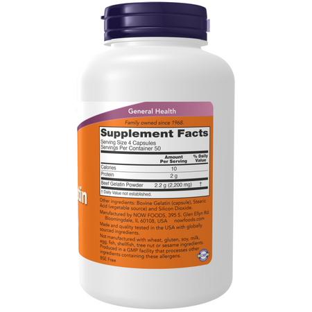 Now Foods Beef Gelatin 550 mg 200 kapsúl