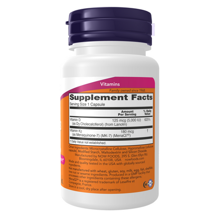 Now Foods Mega D-3 5000 iu MK-7 180 mcg 60 veg kapsúl