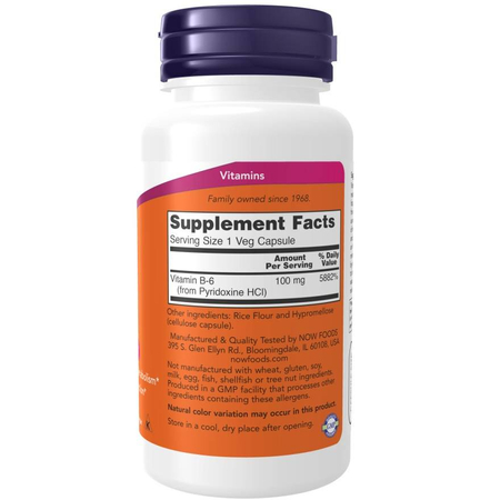 Now Foods Vitamín B6 100 mg 100 kapsúl