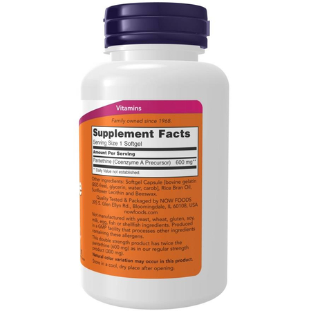 Now Foods Pantethine Double Strength 600 mg 60 kapsúl