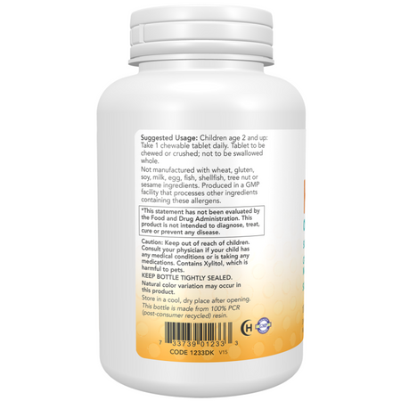 Now Foods Kid Cal Orange 100 žuvacie tabliety