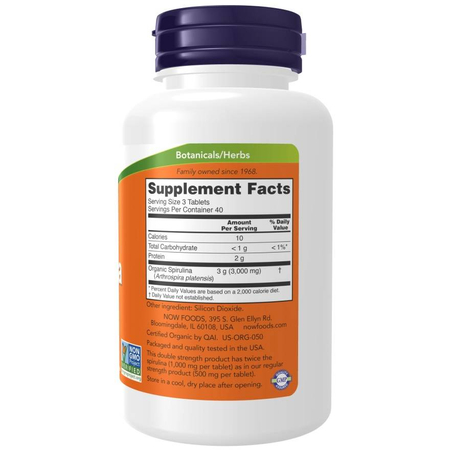 Now Foods Spirulina, Double Strength, Organic 1000 mg 120 tabliet