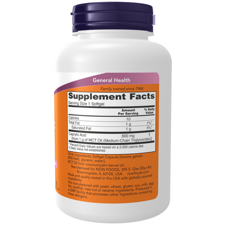 Now Foods Kyselina Kaprylová 600 mg 100 kapsúl