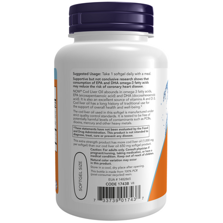 Now Foods Cod Liver Oil 1000 mg Extra Strength 180 kapsúl